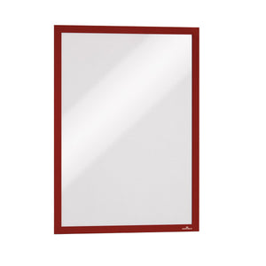 Durable Duraframe A3 red magnetic sign holder shown in portrait orientation on a smooth wall surface