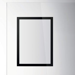 Minimal product image showing the Durable DURAFRAME Sun A4 Black attached to a clear glass surface. The transparent static cling design highlights the clean border, residue free mounting and suitability for internal glass displays.