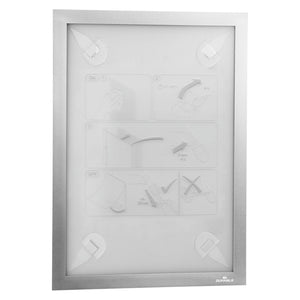 Durable Duraframe Wallpaper A4 silver frame with its instruction insert and adhesive strips visible