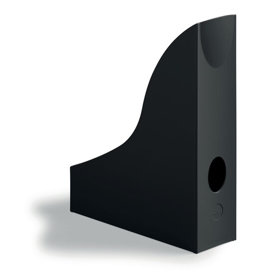 Durable ECO magazine rack in black with a finger hole in the side