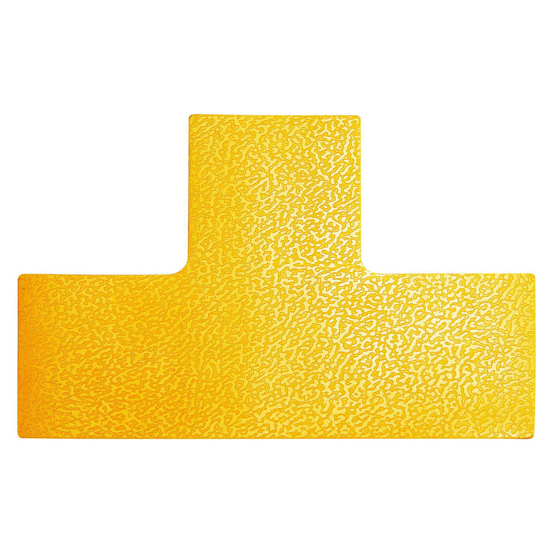 Studio image of the Durable T Shape Yellow permanent self adhesive floor marker on a white background, highlighting the textured abrasion resistant surface and bright signal yellow finish.