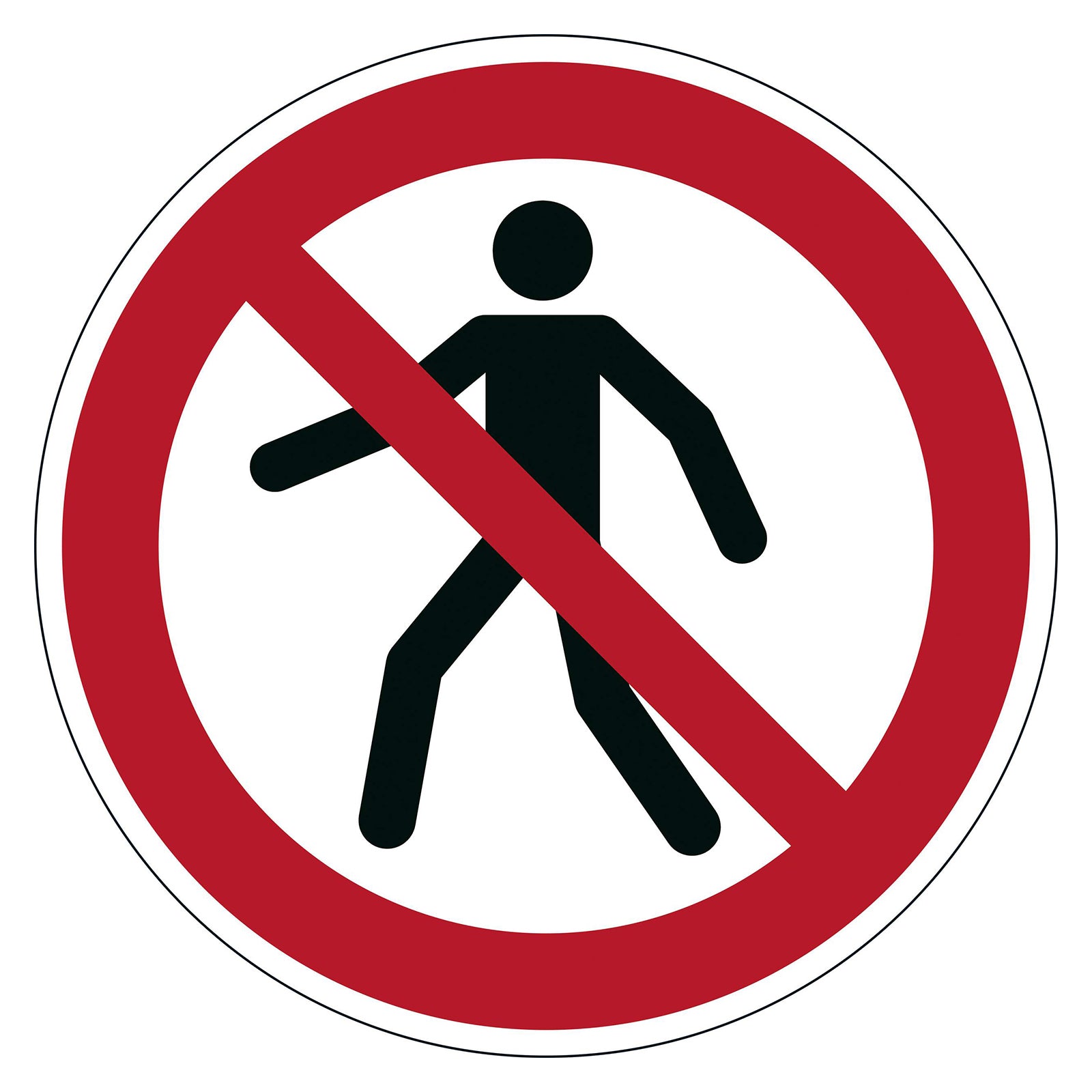 Studio product image of the Durable Floor Marking Sign Permanent Pedestrian Prohibited 430mm Red displayed against a clean white background. The bold ISO 7010 prohibition symbol is clearly visible, highlighting the sign's professional industrial safety design.