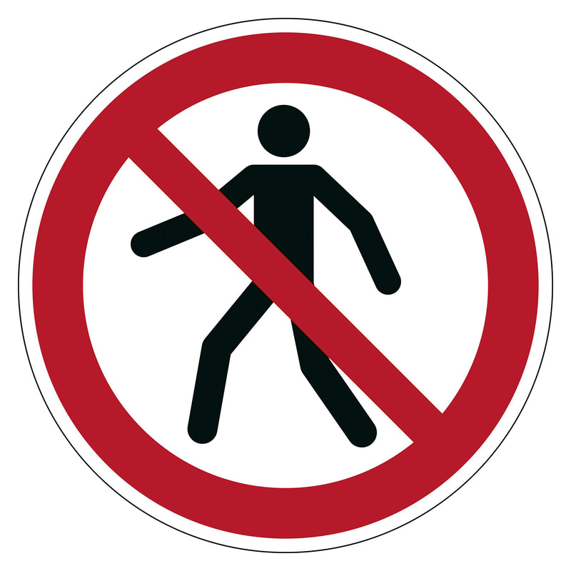 Studio product image of the Durable Floor Marking Sign Permanent Pedestrian Prohibited 430mm Red displayed against a clean white background. The bold ISO 7010 prohibition symbol is clearly visible, highlighting the sign's professional industrial safety design.