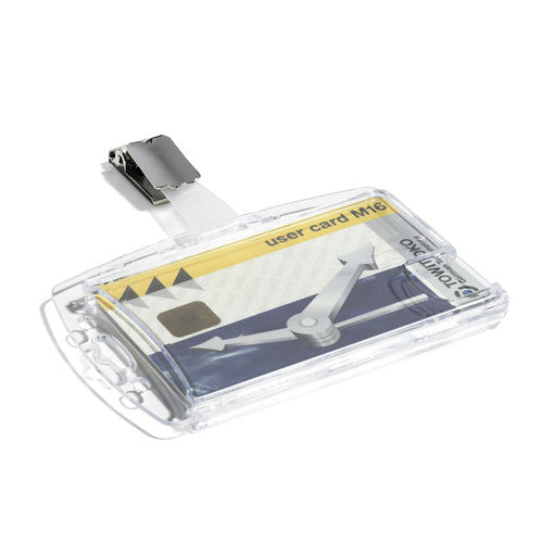 Durable ID Security Pass Holder Acrylic Duo with Rotating Clip Clear Box 25 - image 2