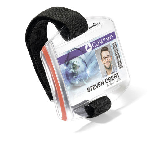 Close-up of Durable arm band holder showing inner card slot and transparent window