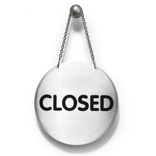 Front face of Durable pictogram sign showing OPEN text in clear imprint