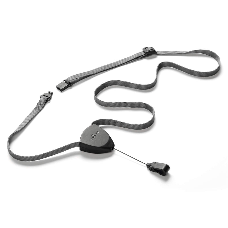 Alternative studio angle of the Durable Textile Lanyard Flex showing the complete adjustable strap, retractable badge reel, snap hook and detachable safety connector arranged neatly on a white background