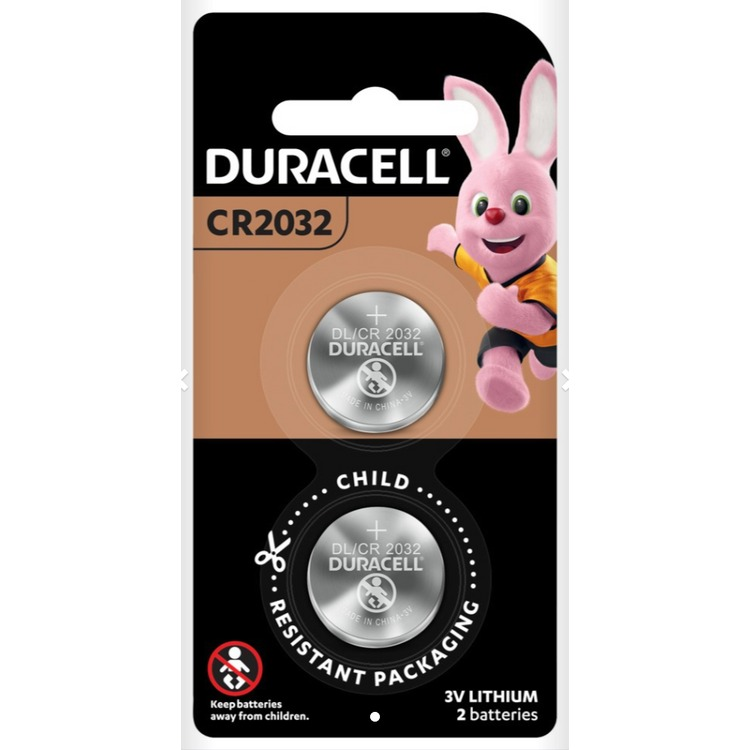 Duracell Lithium 2032 Coin Batteries 3V pack of 2 front of pack
