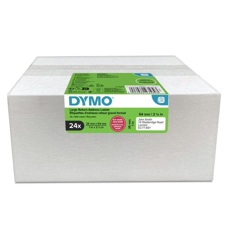 Dymo 2223589 carton of 24 LabelWriter return address label rolls, 25 x 54mm