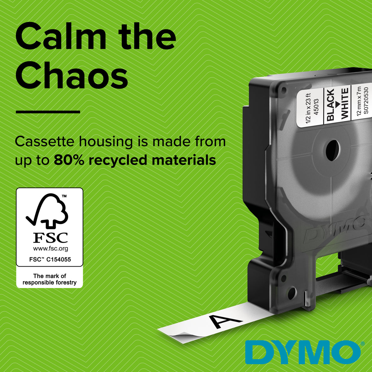 Dymo D1 cassette printing a label with recycled cassette housing details