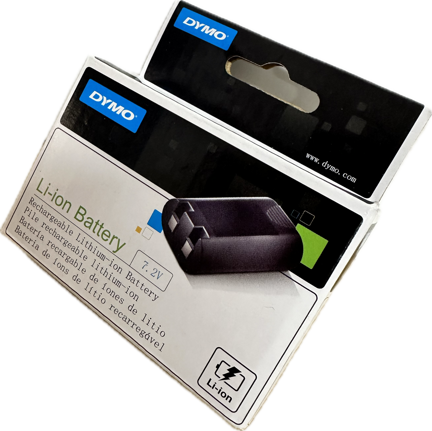 Dymo lithium battery packaging on a white background