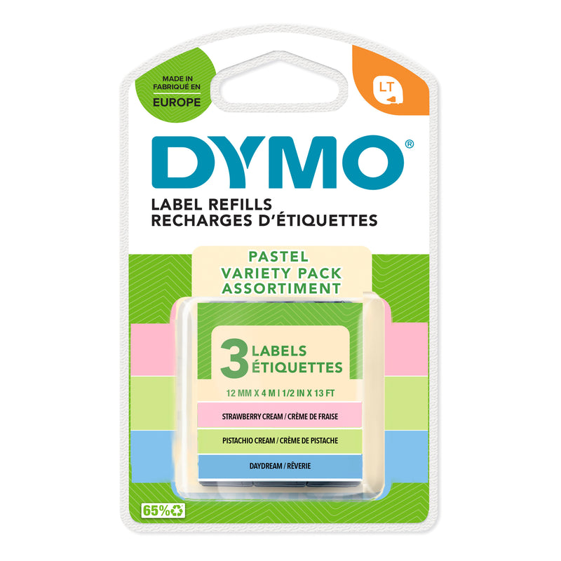 Front of the Dymo LetraTag pastel variety pack retail card