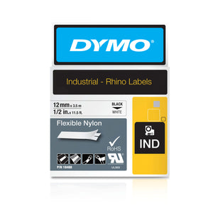 Dymo Rhino Flexible Nylon Label Tape 12mm x 3.5m Black on White - image 1