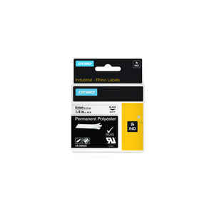 Dymo Rhino Permanent Polyester Label Tape 6mm x 5.5m Black on White - image 1