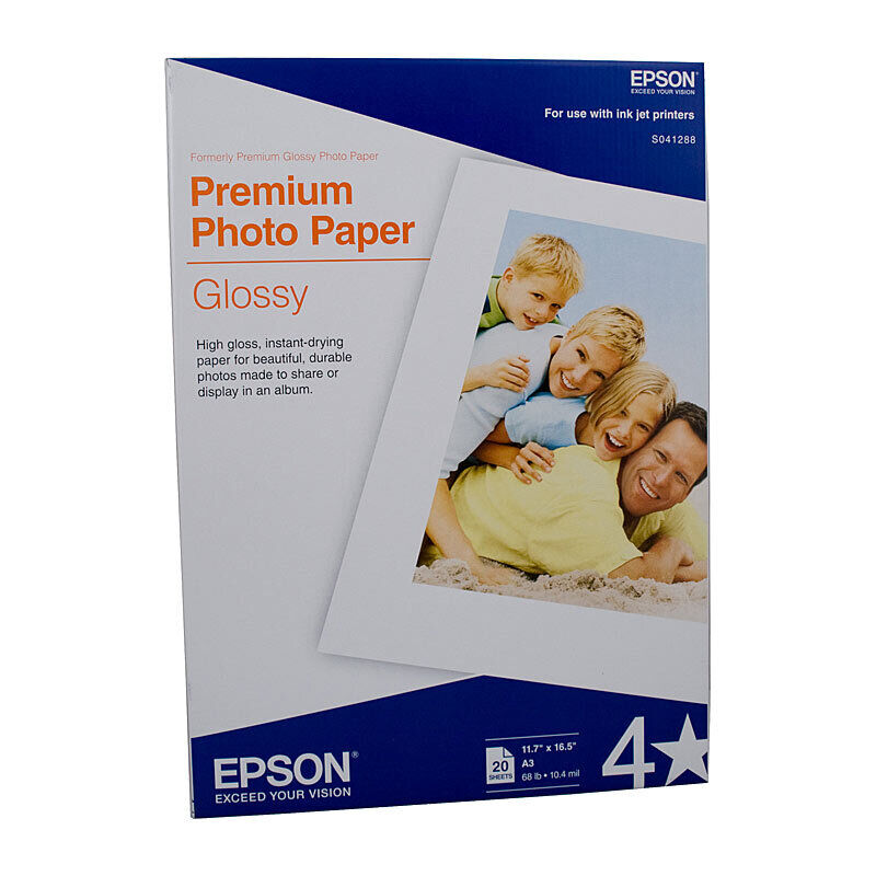 Epson S041288 Premium Glossy Photo Paper A3 20 Sheets