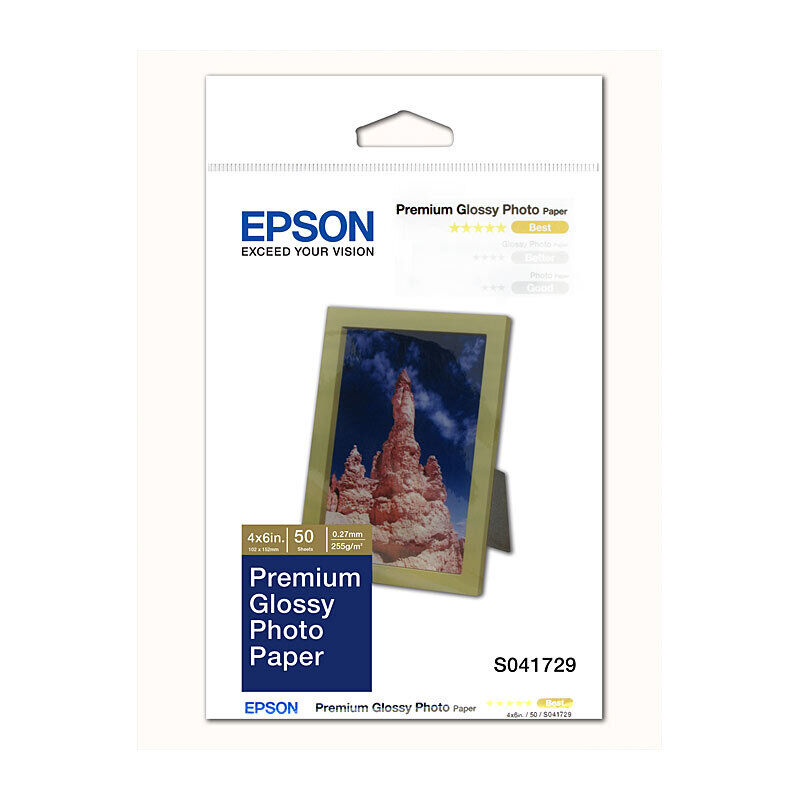 Epson S041729 Premium Glossy Photo Paper 4x6 50 Sheets 255gsm