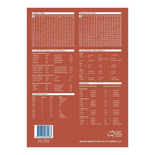 Writer Premium Story Book A4 64 Page Top Plain Bottom 14mm Solid Ruled Red Margin Pack 10 — rear view