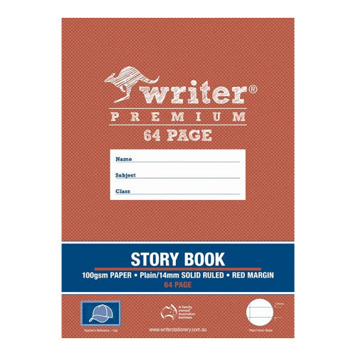 Writer Premium Story Book A4 64 Page Top Plain Bottom 14mm Solid Ruled Red Margin Pack 10 — front cover