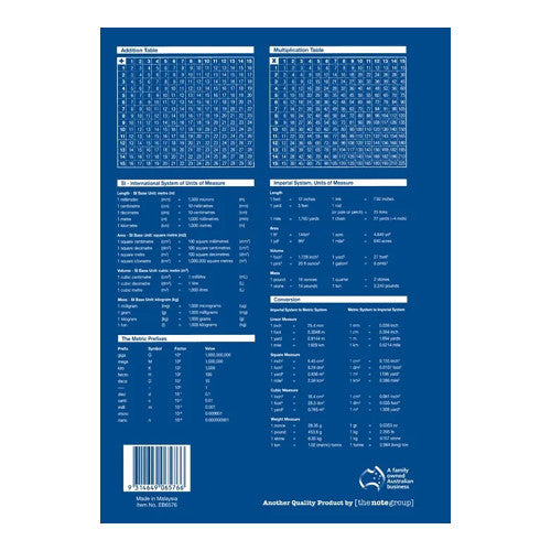 Writer Premium Exercise Book A4 96 Page 10mm Graph Blue Cover Pack 10 — rear view