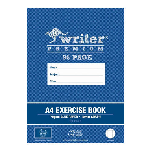 Writer Premium Exercise Book A4 96 Page 10mm Graph Blue Cover Pack 10 — front cover