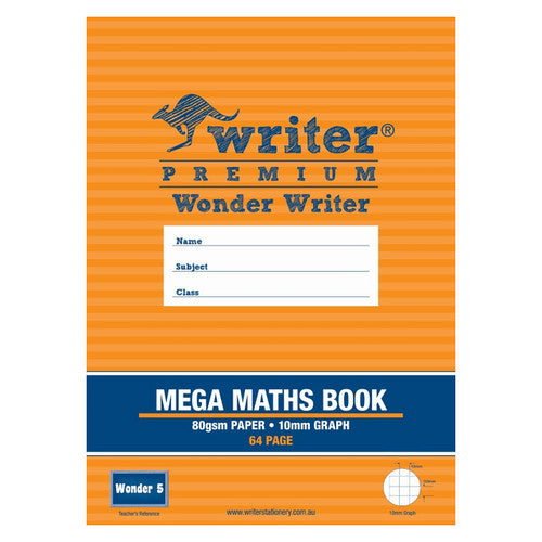 Writer Premium Wonder Writer A4 64 Page 10mm Graph 80gsm Mega Maths Book Pack 10 — front cover
