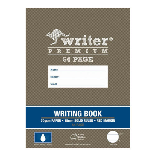 Writer Premium Writing Book A4 64 Page 18mm Solid Ruled Red Margin Pack 20 — front cover