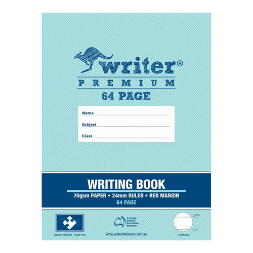 Writer Premium Writing Book A4 64 Page 24mm Solid Ruled Red Margin Pack 20 — front cover