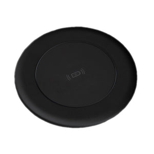 Rapidline Echo wireless charger in black, round charging pad with a raised rim, viewed from above at an angle