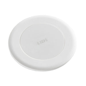 Rapidline Echo wireless charger in white, round charging pad with a raised rim, viewed from above at an angle