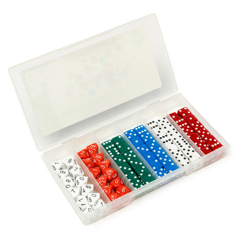 Ten-sided dice in two colours included in the EDX Education Basic Classroom Dice Set