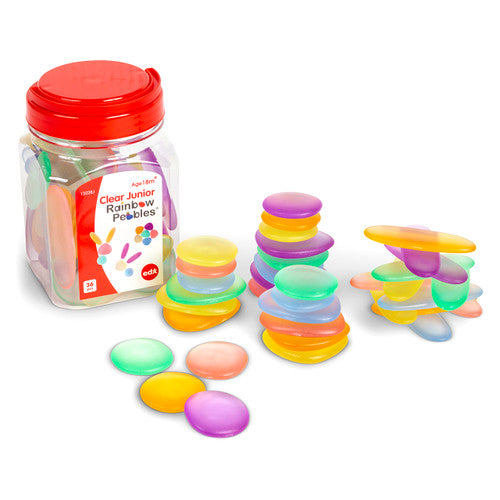 EDX Education Clear Junior Rainbow Pebbles set of 36 in plastic jar