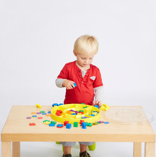 Circular sorting tray with lid from the EDX Education First Sorting Kit, showing organised compartments for early learning activities