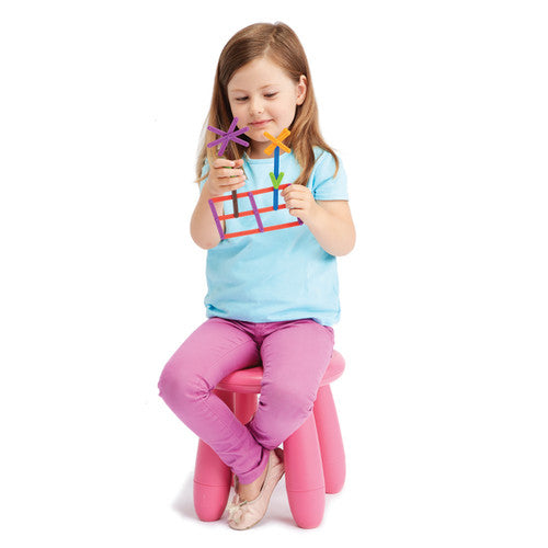 Close-up of snapped-together Junior GeoStix forming a colourful geometric shape