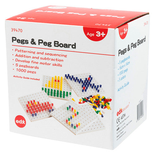 EDX Education Pegs and Peg Board Set with 1000 coloured pegs and five white 16cm peg boards