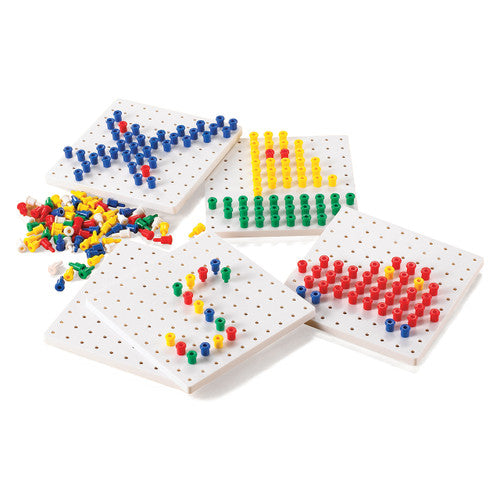Close-up of coloured plastic pegs from the EDX Education Peg Board Set arranged in a pattern