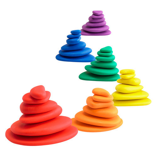 Full contents of the EDX Education Rainbow Pebbles Box Set laid out flat