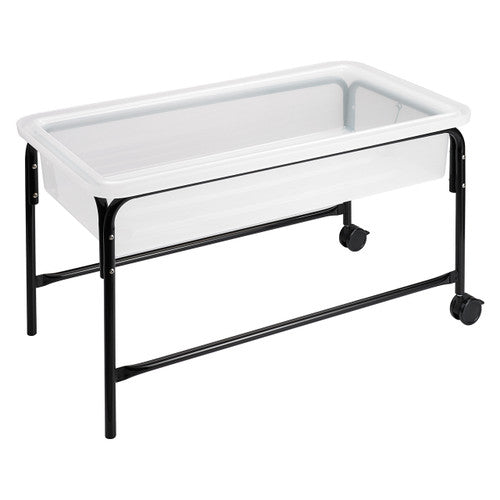 EDX Education translucent sand and water play tray on 58cm tubular stand with lockable casters