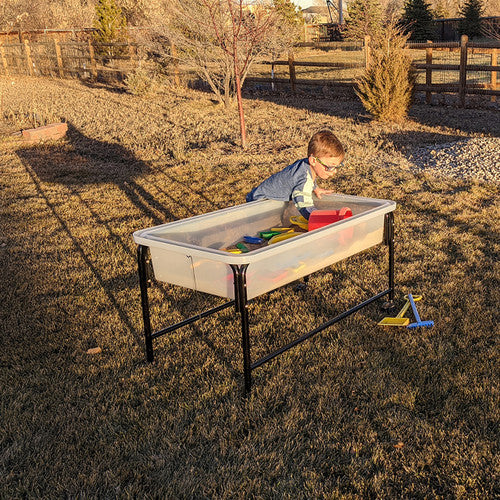 EDX Education play tray shown from above, displaying the 110cm x 60.5cm translucent basin