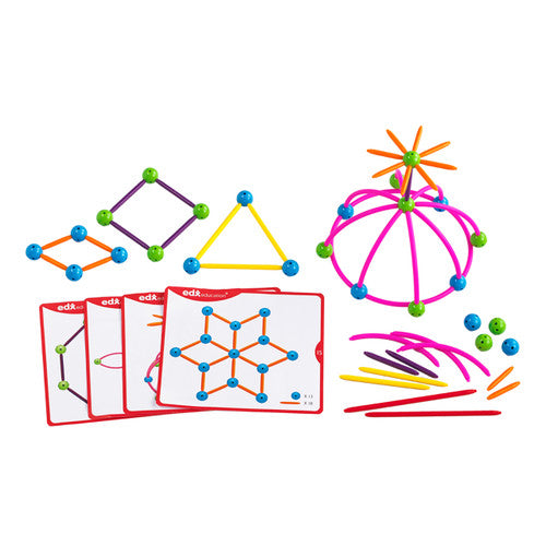 Close-up of plastic connecting balls and sticks from the EDX Education Geo Set
