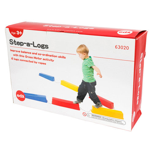 Six polypropylene EDX Education Step-a-Logs connected by ropes laid out in a straight pathway