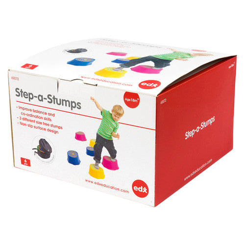 EDX Education Step-a-Stumps set of six plastic stumps in three sizes arranged in a stepping pattern