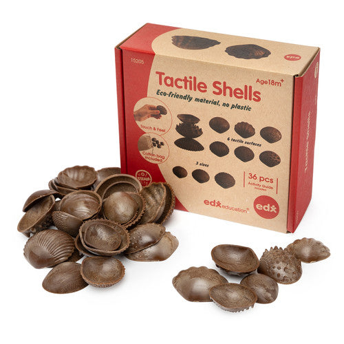 EDX Education Tactile Shells Set showing all 36 shells arranged by size