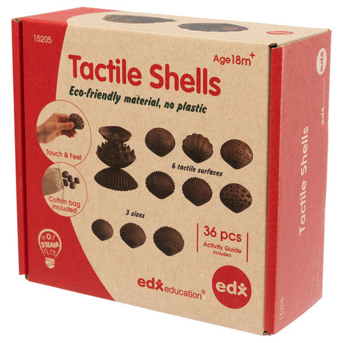 Three size variations of EDX Education tactile shells placed side by side