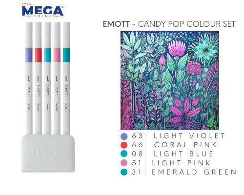 Uni Emott Everfine Fineliners 0.4mm No.5 Assorted Pack of 5 Candy Pop