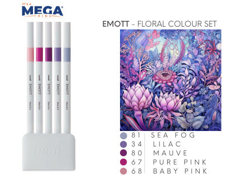 Uni Emott Everfine Fineliners 0.4mm No.7 Assorted Pack of 5 Floral