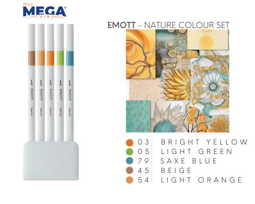 Uni Emott Everfine Fineliners 0.4mm No.6 Assorted Pack of 5 Nature