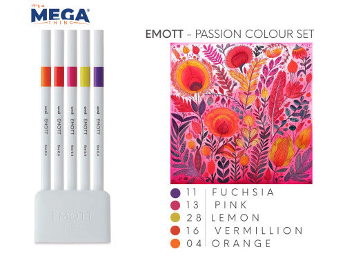 Uni Emott Everfine Fineliners 0.4mm No.2 Assorted Pack of 5 Passion
