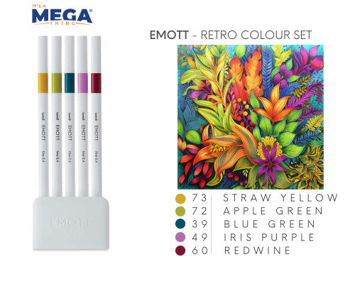 Uni Emott Everfine Fineliners 0.4mm No.8 Assorted Pack of 5 Retro