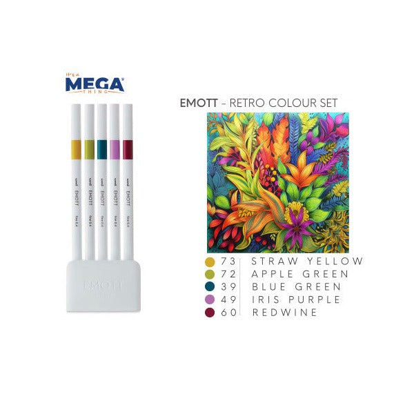 Uni Emott Everfine Fineliners 0.4mm No.8 Assorted Pack of 5 Retro