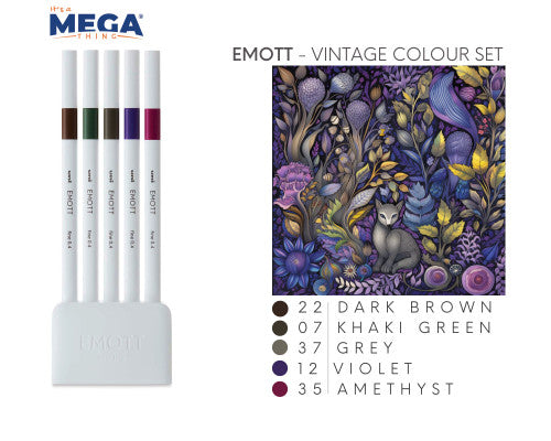 Uni Emott Everfine Fineliners 0.4mm No.3 Assorted Pack of 5 Vintage